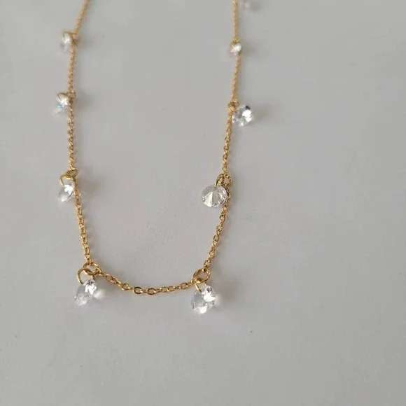 INC International Concepts Cubic Zirconia Crystal Drop Gold Plate Necklace NEW - Picture 4 of 8
